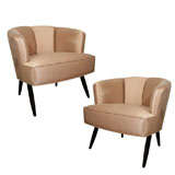 Pair of 1940s Channel Tufted Conversation Chairs